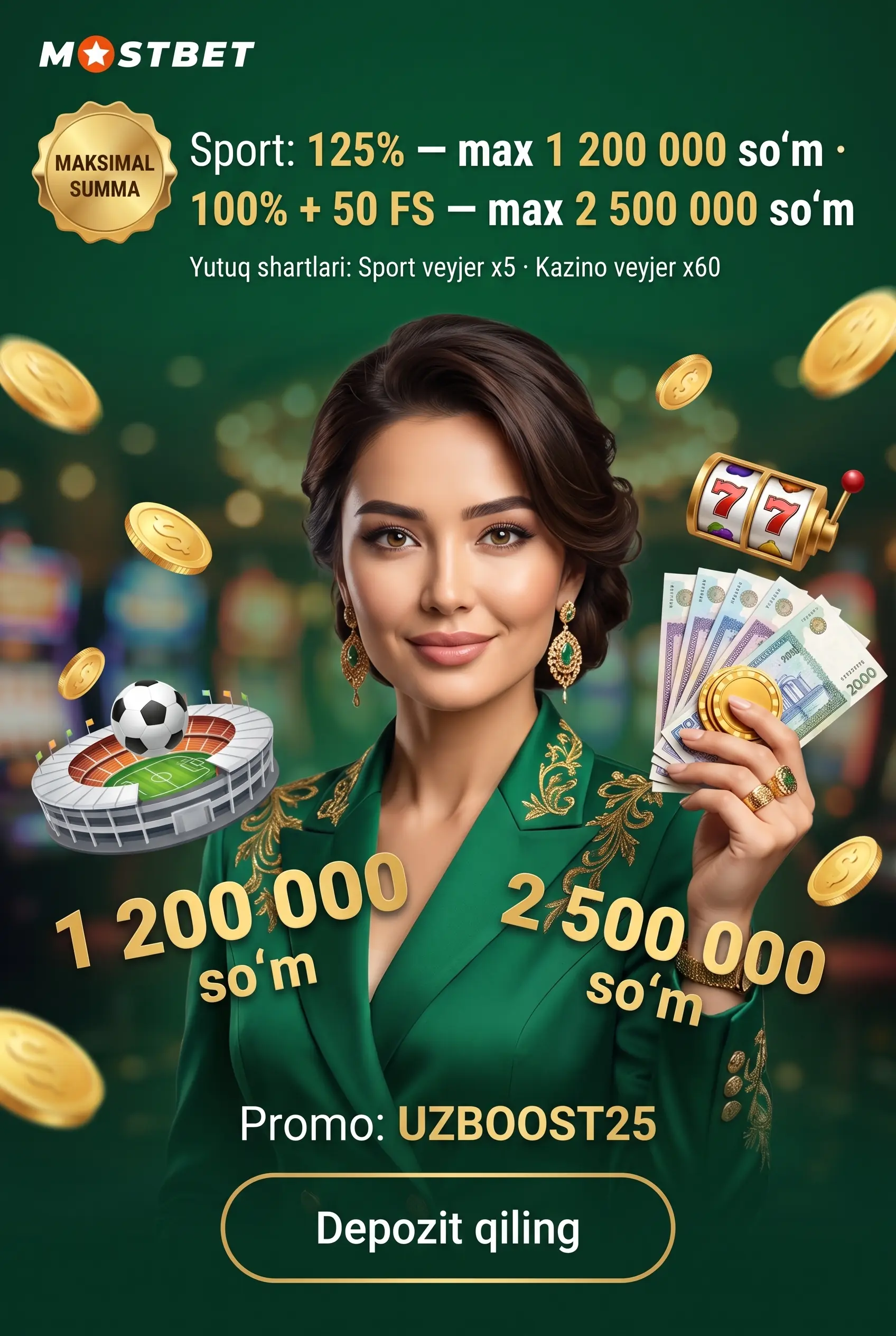 Бонус на первый депозит Mostbet